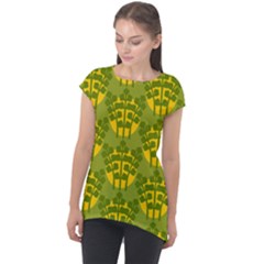 Texture Plant Herbs Green Cap Sleeve High Low Top