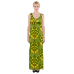 Texture Plant Herbs Green Maxi Thigh Split Dress