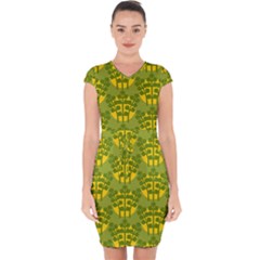 Texture Plant Herbs Green Capsleeve Drawstring Dress 