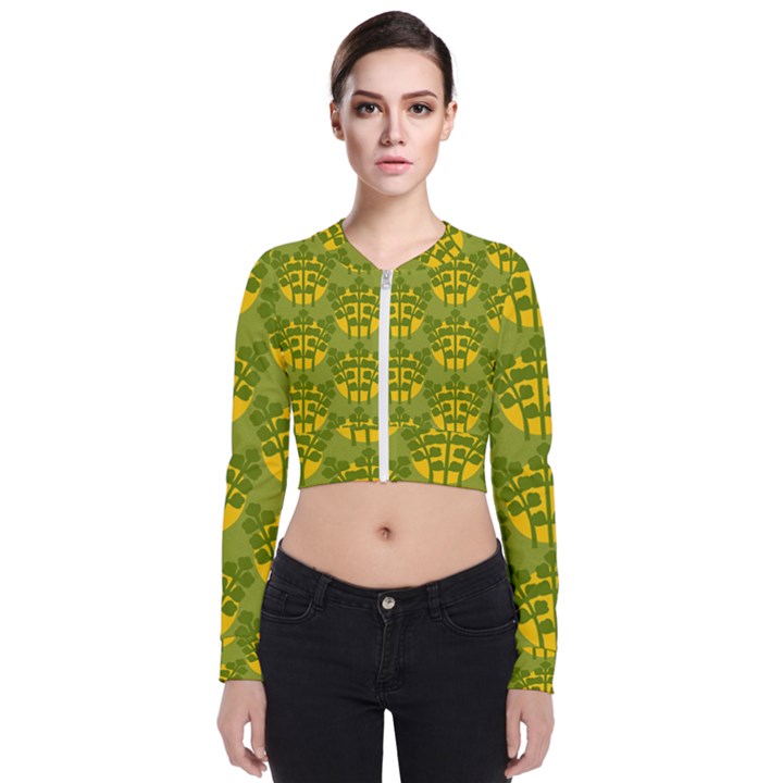 Texture Plant Herbs Green Long Sleeve Zip Up Bomber Jacket