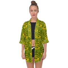 Texture Plant Herbs Green Open Front Chiffon Kimono