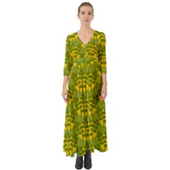 Texture Plant Herbs Green Button Up Boho Maxi Dress