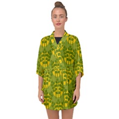 Texture Plant Herbs Green Half Sleeve Chiffon Kimono