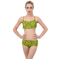 Texture Plant Herbs Green Layered Top Bikini Set