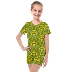 Texture Plant Herbs Green Kids  Mesh Tee And Shorts Set