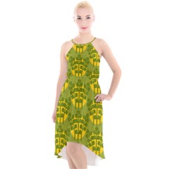 Texture Plant Herbs Green High-low Halter Chiffon Dress 