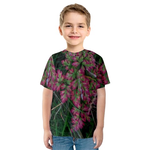 Pink-fringed Leaves Kids  Sport Mesh Tee by okhismakingart