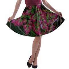 Pink-fringed Leaves A-line Skater Skirt by okhismakingart