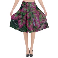 Pink-fringed Leaves Flared Midi Skirt by okhismakingart