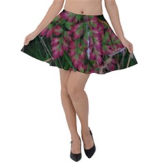 Pink-fringed Leaves Velvet Skater Skirt by okhismakingart