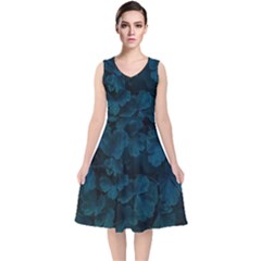 Columbine Leaves V-neck Midi Sleeveless Dress  by okhismakingart