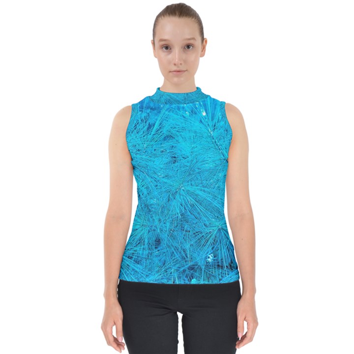 Turquoise Pine Mock Neck Shell Top