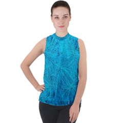 Turquoise Pine Mock Neck Chiffon Sleeveless Top