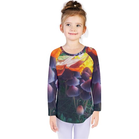 Mushrooms Kids  Long Sleeve Tee by okhismakingart