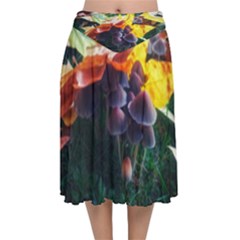 Mushrooms Velvet Flared Midi Skirt by okhismakingart