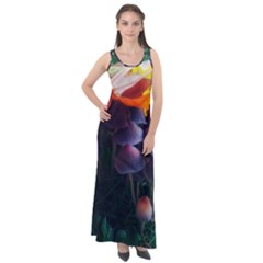 Mushrooms Sleeveless Velour Maxi Dress by okhismakingart