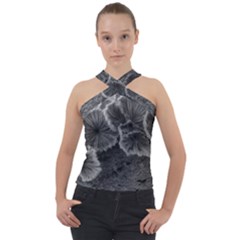 Tree Fungus Black And White Cross Neck Velour Top