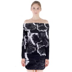 Tree Fungus High Contrast Long Sleeve Off Shoulder Dress by okhismakingart