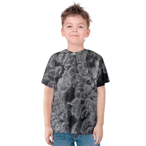 Tree Fungus Branch Vertical Black And White Kids  Cotton Tee by okhismakingart