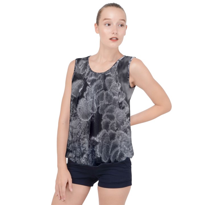 Tree Fungus Branch Vertical Black and White Bubble Hem Chiffon Tank Top