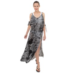 Tree Fungus Branch Vertical Black And White Maxi Chiffon Cover Up Dress by okhismakingart