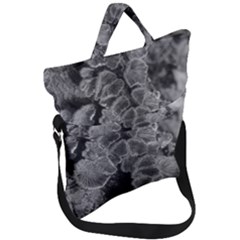 Tree Fungus Branch Vertical Black And White Fold Over Handle Tote Bag by okhismakingart