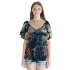 Tree Fungus Branch Vertical V-neck Flutter Sleeve Top by okhismakingart