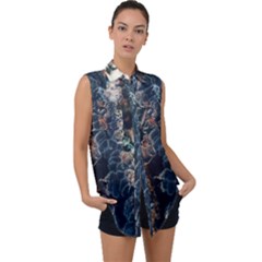 Tree Fungus Branch Vertical Sleeveless Chiffon Button Shirt