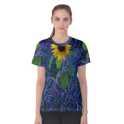 Blue Sunflower Women s Cotton Tee by okhismakingart