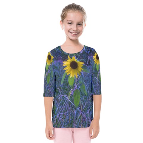 Blue Sunflower Kids  Quarter Sleeve Raglan Tee by okhismakingart