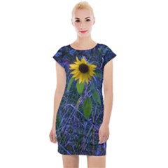 Blue Sunflower Cap Sleeve Bodycon Dress by okhismakingart