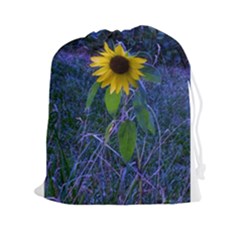 Blue Sunflower Drawstring Pouch (xxl) by okhismakingart