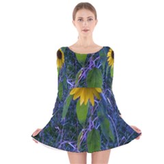 Blue Sunflower Long Sleeve Velvet Skater Dress by okhismakingart