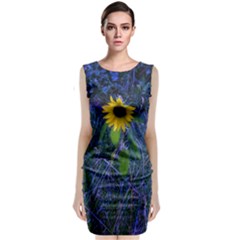 Blue Sunflower Sleeveless Velvet Midi Dress by okhismakingart