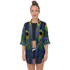 Blue Sunflower Open Front Chiffon Kimono by okhismakingart