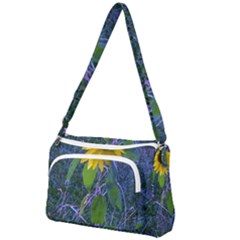 Blue Sunflower Front Pocket Crossbody Bag by okhismakingart