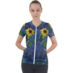 Blue Sunflower Short Sleeve Zip Up Jacket