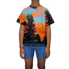 Neon Landscape Kids  Short Sleeve Swimwear by okhismakingart