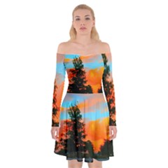 Neon Landscape Off Shoulder Skater Dress by okhismakingart