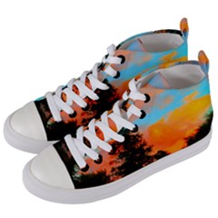 Neon Landscape Women s Mid-top Canvas Sneakers by okhismakingart