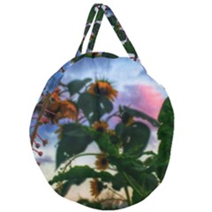 Sunflowers And Wild Weeds Giant Round Zipper Tote by okhismakingart