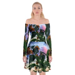 Sunflowers And Wild Weeds Off Shoulder Skater Dress by okhismakingart