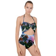 Sunflowers And Wild Weeds Scallop Top Cut Out Swimsuit by okhismakingart