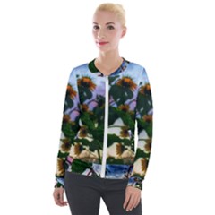 Sunflowers And Wild Weeds Velour Zip Up Jacket