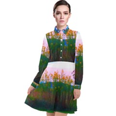 Field Of Goldenrod Long Sleeve Chiffon Shirt Dress