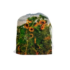 Sunflowers Drawstring Pouch (large) by okhismakingart