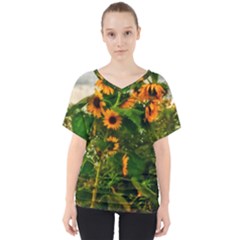 Sunflowers V-neck Dolman Drape Top by okhismakingart