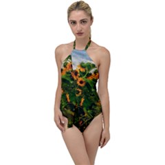 Sunflowers Go With The Flow One Piece Swimsuit by okhismakingart