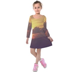 Early Sunset Kids  Long Sleeve Velvet Dress by okhismakingart