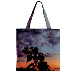 Sunflower Sunset Zipper Grocery Tote Bag by okhismakingart